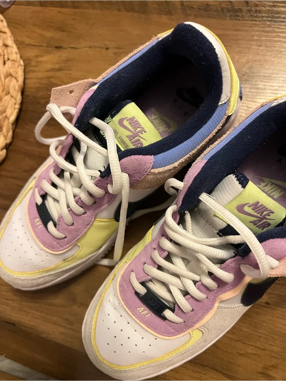 Nike Air Force 1 Low — White, Navy, Pink & Yellow Accent